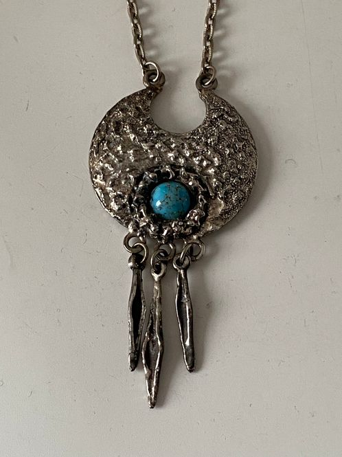 Hovedbilde Vintage anheng i tinn med turkis Astri Holthe